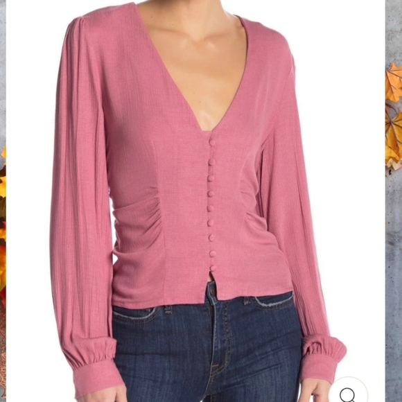 Free People Tops - Free People Maise Mauve Rose Color Longsleeve Top Blouse V Neck Button Up Shirt